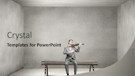  Presentation with man sitting bench - Presentation theme consisting of young man in suit sitting on bench and playing violin background and a light gray colored foreground