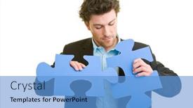  Presentation with puzzle pieces - Amazing PPT layouts having young-man-in-suit backdrop and a teal colored foreground