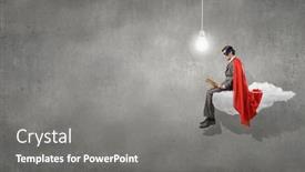  Presentation with super hero - Audience pleasing presentation design consisting of young man in super hero costume sitting on roof backdrop and a gray colored foreground