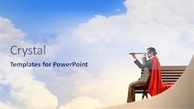  Presentation with man sitting bench - Slide set having young man in superhero costume sitting on bench background and a sky blue colored foreground