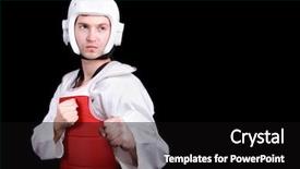  Presentation with taekwondo - PPT theme with young man in taekwondo gear background and a black colored foreground
