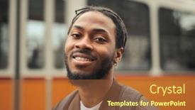  Presentation with tram - PPT theme enhanced with young-man-in-the-street background and a tawny brown colored foreground