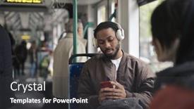  Presentation with tram - PPT theme enhanced with young-man-in-the-tram background and a dark gray colored foreground