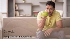  Presentation with unemployment - Slide deck enhanced with young-man-in-unemployment-concept background and a  colored foreground