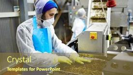  Presentation with seaweed - Beautiful PPT theme featuring young man in uniform working at seaweed salad producing-line backdrop and a tawny brown colored foreground