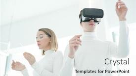 Presentation with testing - Slide deck enhanced with young-man-in-vr-goggles background and a sky blue colored foreground