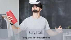  Presentation with game world - Audience pleasing presentation consisting of young-man-in-vr-goggles backdrop and a light gray colored foreground