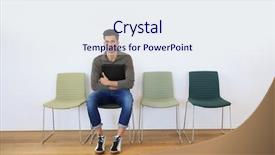  Presentation with job interview - Presentation design with unemployment line - young man in waiting room background and a sky blue colored foreground
