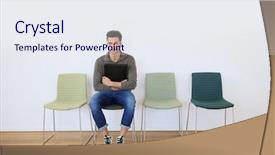  Presentation with waiting line - Slide set having young man in waiting room background and a sky blue colored foreground
