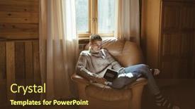  Presentation with log cabin - Slide set featuring young-man-in-warm-sweater background and a tawny brown colored foreground