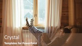  Presentation with log cabin - Cool new slide deck with young-man-in-warm-sweater backdrop and a coral colored foreground