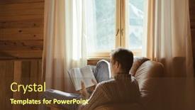  Presentation with log cabin - Amazing presentation having young-man-in-warm-sweater backdrop and a tawny brown colored foreground