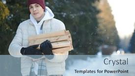  Presentation with recreation - PPT theme with young-man-in-warm-winter background and a light blue colored foreground