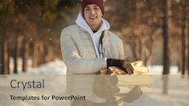  Presentation with recreation - Presentation consisting of young-man-in-warm-winter background and a coral colored foreground