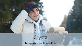  Presentation with recreation - Presentation with young-man-in-warm-winter background and a light blue colored foreground