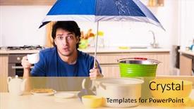  Presentation with neighbors - Presentation design featuring young man in water leakage background and a yellow colored foreground