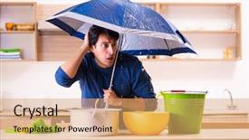  Presentation with neighbors - Audience pleasing slide set consisting of young man in water leakage backdrop and a coral colored foreground