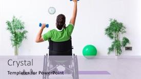  Presentation with exercises - Colorful PPT theme enhanced with young man in wheel-chair doing exercises indoors backdrop and a light blue colored foreground