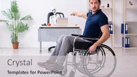  Presentation with wheel - Colorful PPT layouts enhanced with young-man-in-wheel-chair backdrop and a light gray colored foreground