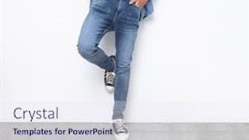  Presentation with jeans - Audience pleasing PPT layouts consisting of young-man-in-white-shirts backdrop and a sky blue colored foreground