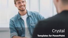  Presentation with studio - Theme having young-man-interviews-a-guest background and a dark gray colored foreground