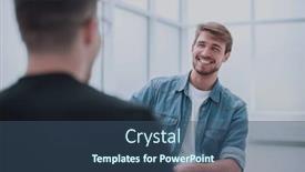  Presentation with interviews data - PPT theme featuring young-man-interviews-a-guest background and a ocean colored foreground