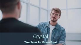  Presentation with studio - PPT theme having young-man-interviews-a-guest background and a ocean colored foreground