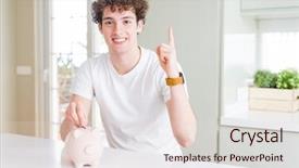  Presentation with investing - Audience pleasing PPT theme consisting of young man investing money using backdrop and a lemonade colored foreground