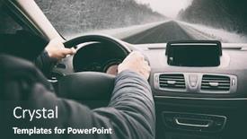  Presentation with driving road - PPT theme consisting of young-man-is-driving background and a ocean colored foreground