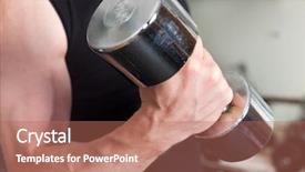  Presentation with barbell - PPT theme enhanced with personal training - young man is exercising background and a coral colored foreground