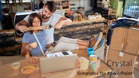  Presentation with bussines - Presentation having young-man-is-putting background and a coral colored foreground