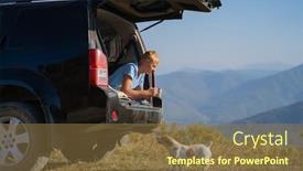  Presentation with russell - Colorful PPT theme enhanced with young-man-is-resting backdrop and a coral colored foreground