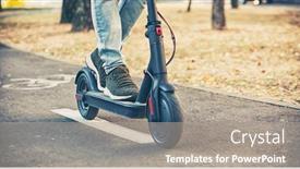  Presentation with electric scooter - Cool new PPT theme with young-man-is-riding backdrop and a gray colored foreground