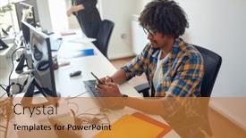  Presentation with atmosphere - PPT theme enhanced with young-man-is-using background and a  colored foreground