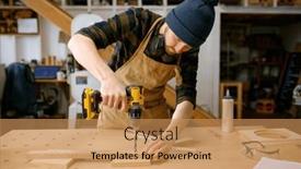  Presentation with drill - Slides with young-man-jointer-working background and a coral colored foreground