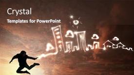  Presentation with sky - Slide deck having young man jumping high in sky representing youth concept background and a tawny brown colored foreground