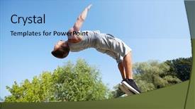  Presentation with gymnastics - Audience pleasing PPT theme consisting of young man jumping in summer backdrop and a light blue colored foreground