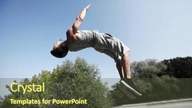  Presentation with gymnastics - Slide set enhanced with young man jumping in summer background and a tawny brown colored foreground