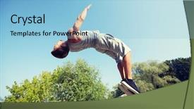  Presentation with gymnastics - PPT layouts consisting of young man jumping in summer background and a light blue colored foreground