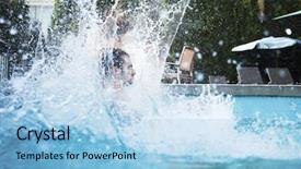  Presentation with jumping into a pool - Colorful PPT theme enhanced with young man jumping into pool backdrop and a  colored foreground