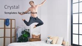  Presentation with bed - Presentation design consisting of young-man-jumping-on-bed background and a light gray colored foreground