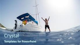  Presentation with sail - Theme enhanced with young-man-jumps background and a ocean colored foreground