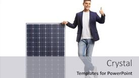  Presentation with solar panel - PPT layouts featuring young-man-leaning background and a light gray colored foreground