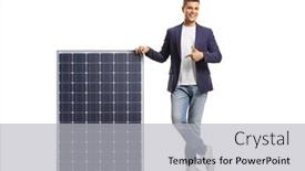  Presentation with solar panel - PPT layouts consisting of young-man-leaning background and a light gray colored foreground