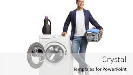  Presentation with clothes washing machine - Slides consisting of young-man-leaning background and a white colored foreground