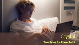  Presentation with distance learning - PPT theme with young-man-lies-in-bed background and a violet colored foreground