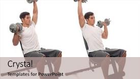  Presentation with lifting weights - Presentation theme with young man lifting weights studio shot over white background and a light gray colored foreground