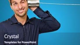 Presentation with listening - Audience pleasing presentation design consisting of tins - young man listening from tin backdrop and a wine colored foreground