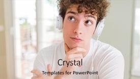  Presentation with old man and music - Beautiful presentation theme featuring young man listening to music backdrop and a  colored foreground