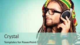  Presentation with reggae - Audience pleasing slide set consisting of young man listening to music backdrop and a mint green colored foreground